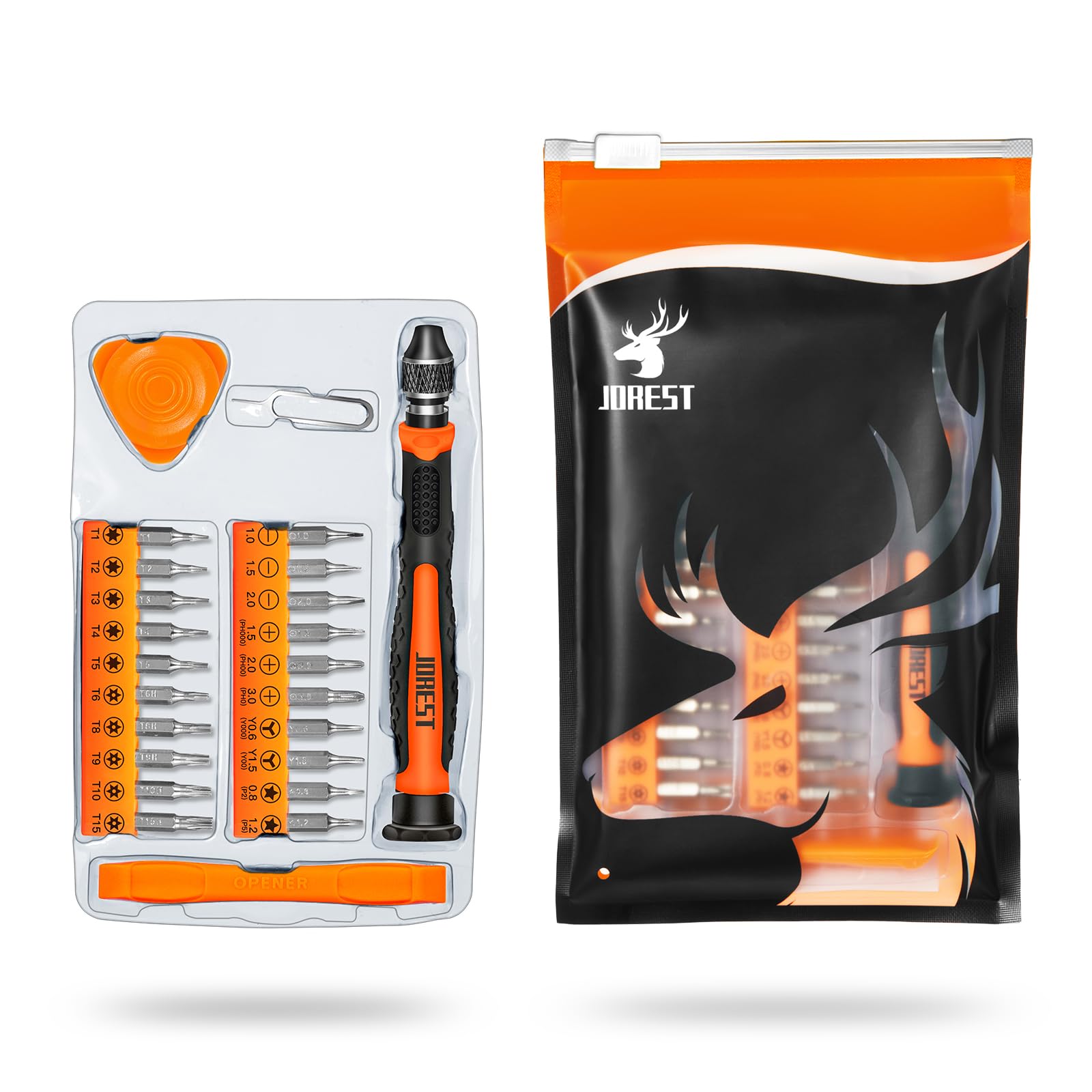 JOREST 40Pcs Small Precision Screwdriver Set with Torx Triwing Phillips, Mini Repair Tool Kit for Macbook, Computer, Laptop, PC, iPhone, PS5, Xbox, Switch, Glasses, Watch, Ring Doorbell, Electronics