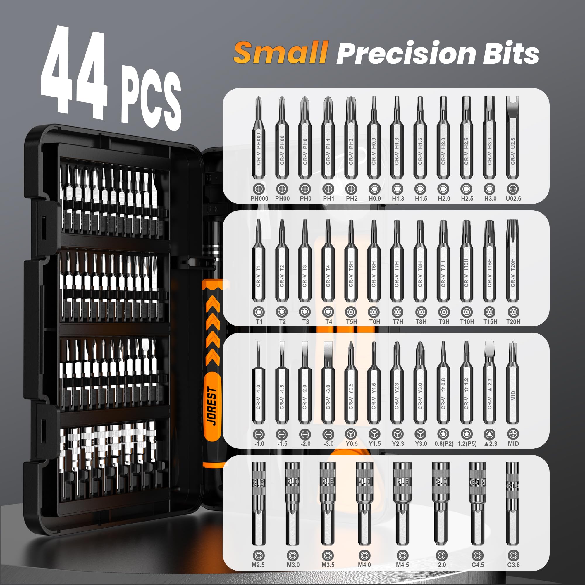 JOREST 40Pcs Small Precision Screwdriver Set with Torx Triwing Phillips, Mini Repair Tool Kit for Macbook, Computer, Laptop, PC, iPhone, PS5, Xbox, Switch, Glasses, Watch, Ring Doorbell, Electronics